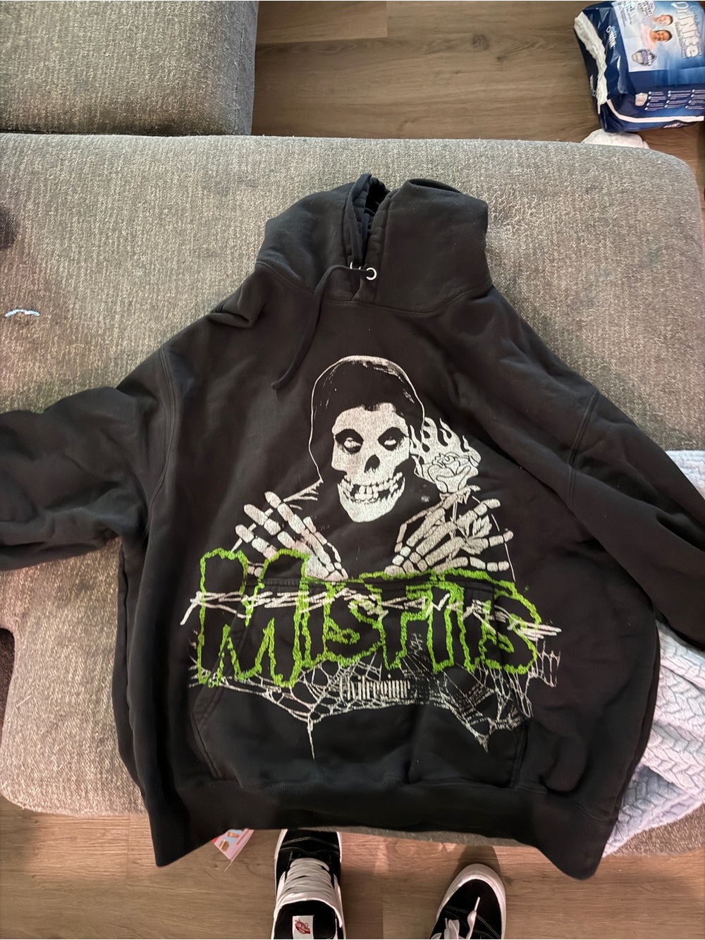 Civil Regime Misfits Black Graphic Hoodie with Neon Green XXL